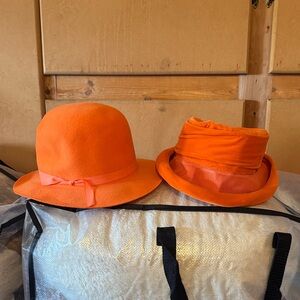 Vintage Orange Felt and Mesh Hats